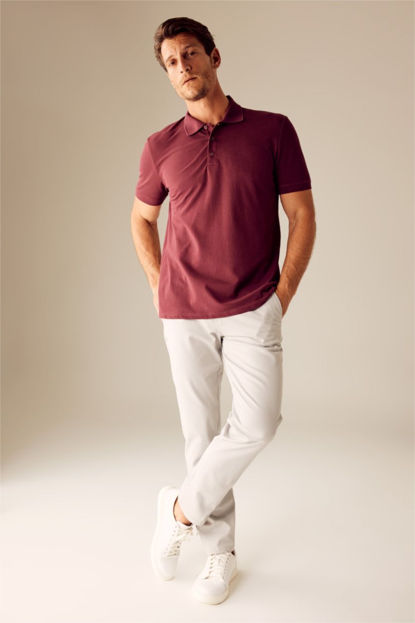 رجال خمري تي شيرت بولو قطن بيزك قصة عادية