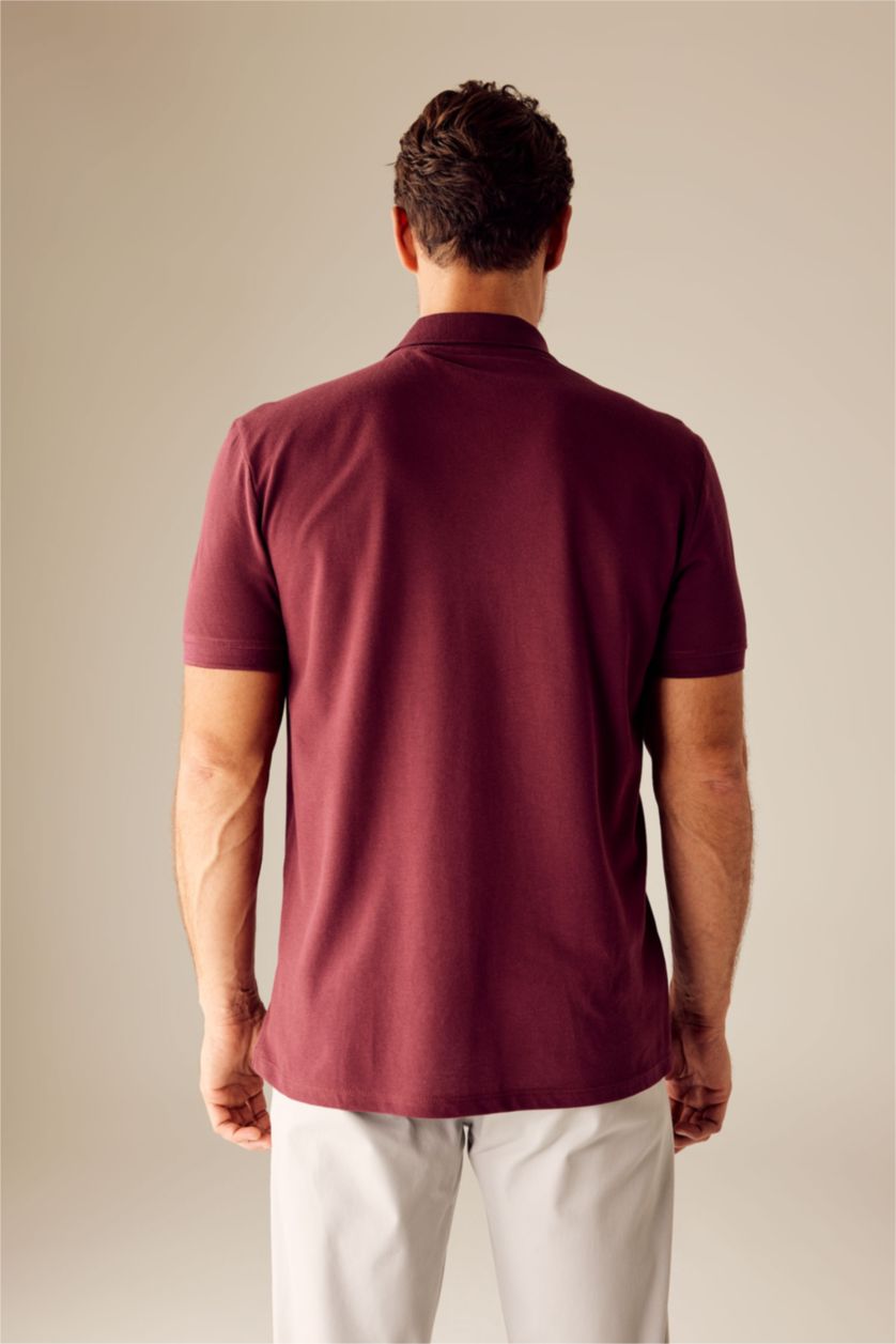 رجال خمري تي شيرت بولو قطن بيزك قصة عادية