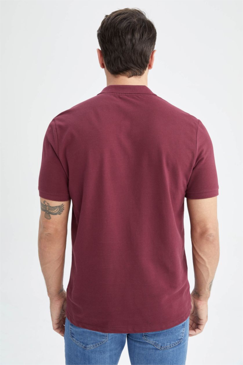 رجال خمري تي شيرت بولو قطن بيزك قصة عادية