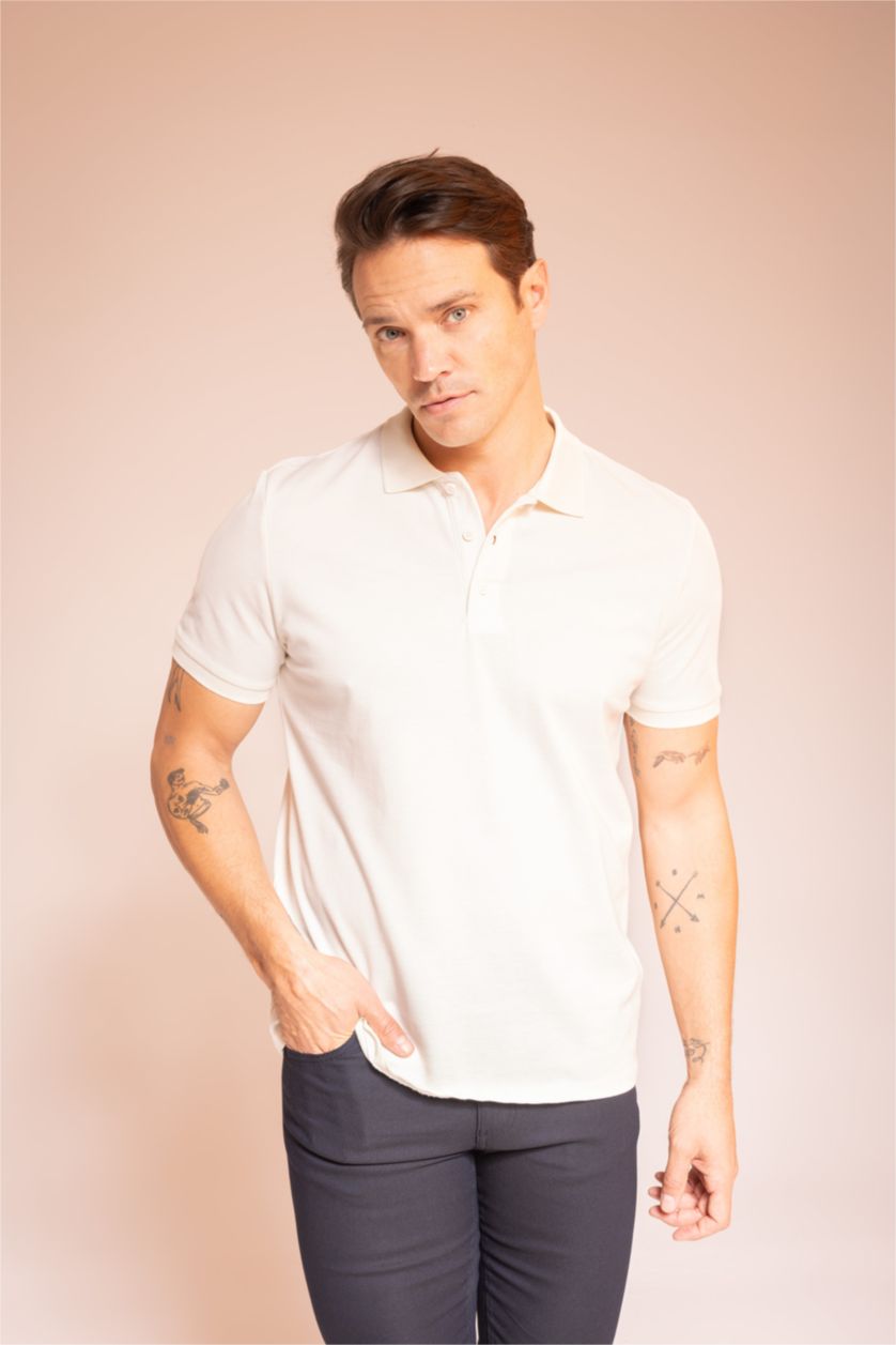 رجال بيج فاتح تي شيرت بولو قطن قصة عادية