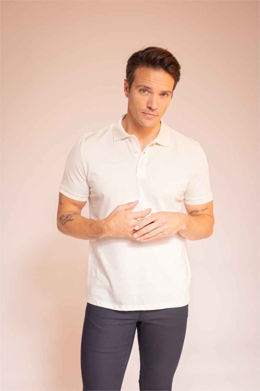 رجال بيج فاتح تي شيرت بولو قطن قصة عادية