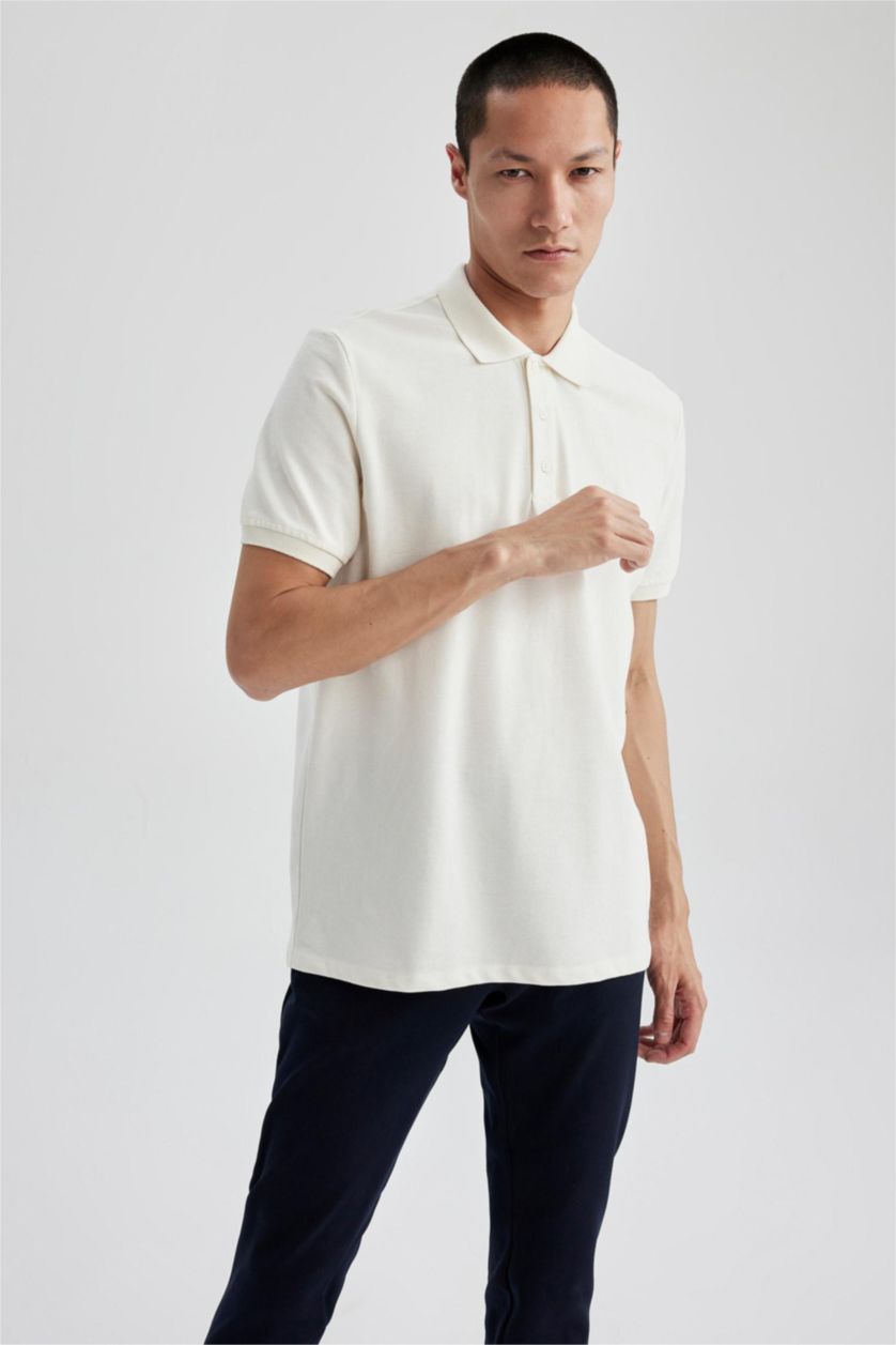 رجال بيج فاتح تي شيرت بولو قطن قصة عادية