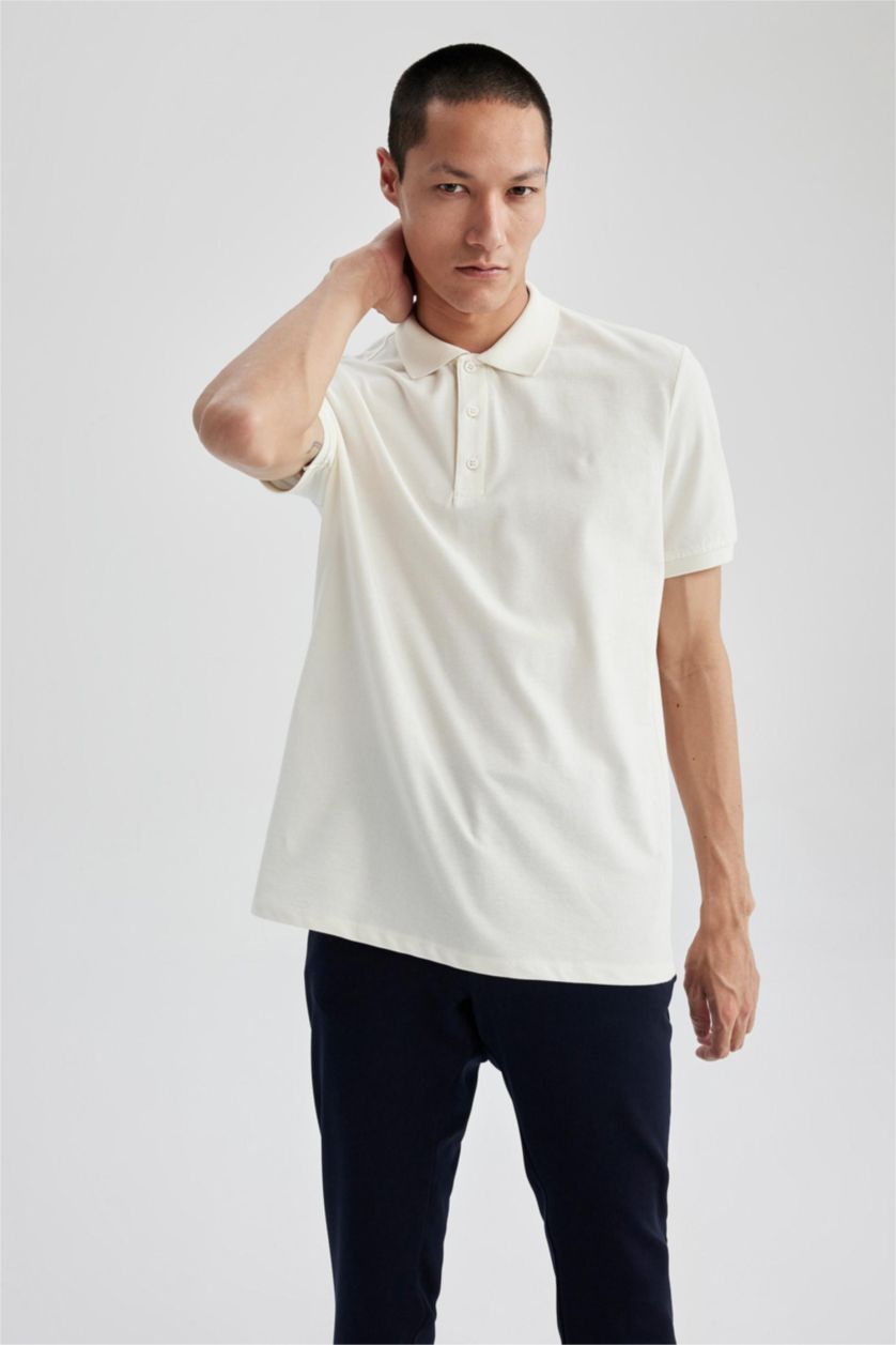 رجال بيج فاتح تي شيرت بولو قطن قصة عادية