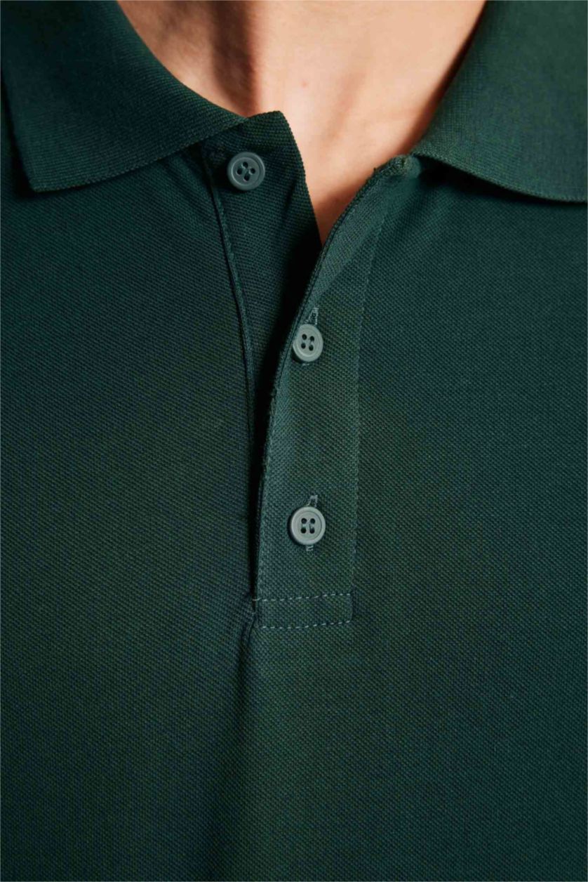 رجالي أخضر غامق تي شيرت بولو بقصة عادية