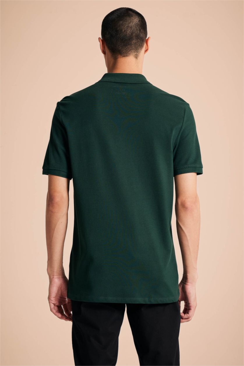 رجالي أخضر غامق تي شيرت بولو بقصة عادية
