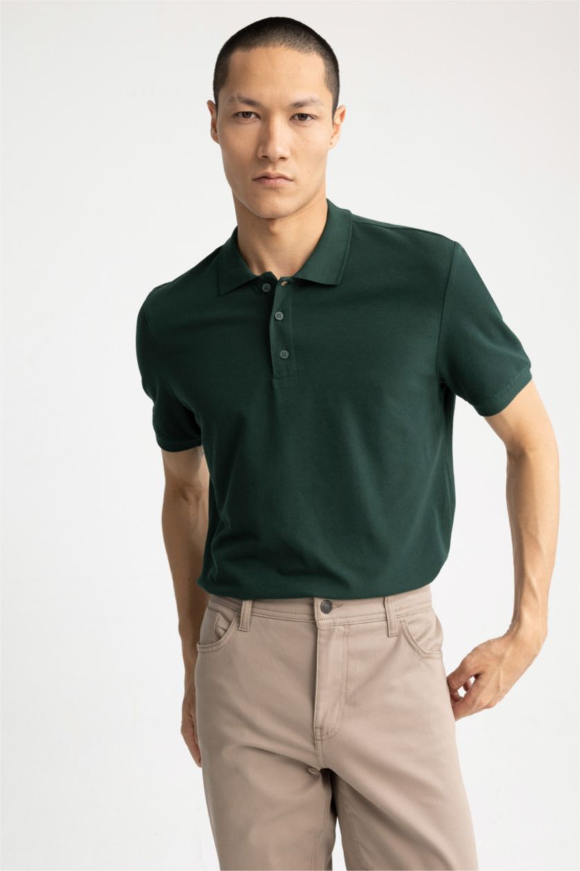 رجالي أخضر غامق تي شيرت بولو بقصة عادية