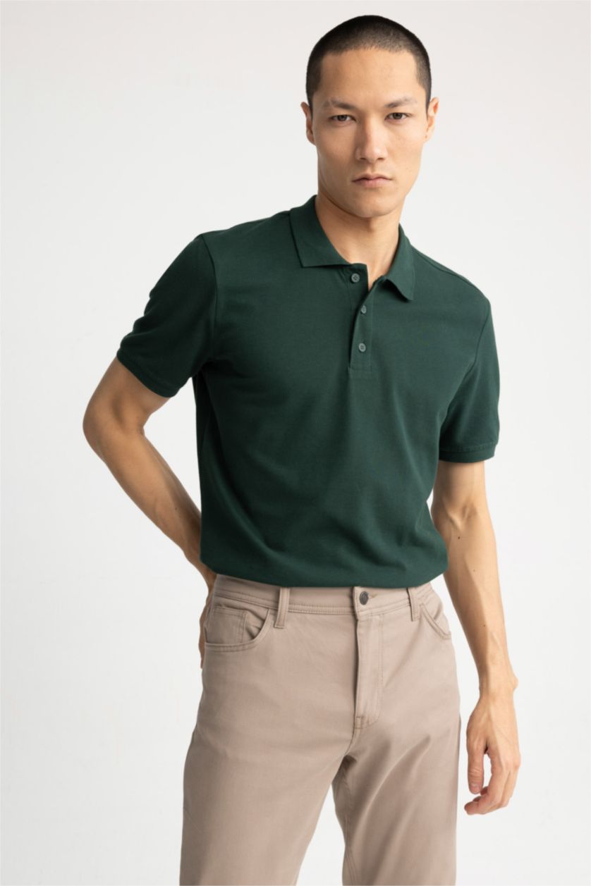 رجالي أخضر غامق تي شيرت بولو بقصة عادية