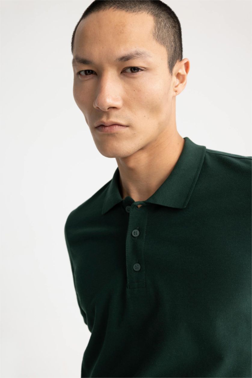 رجالي أخضر غامق تي شيرت بولو بقصة عادية