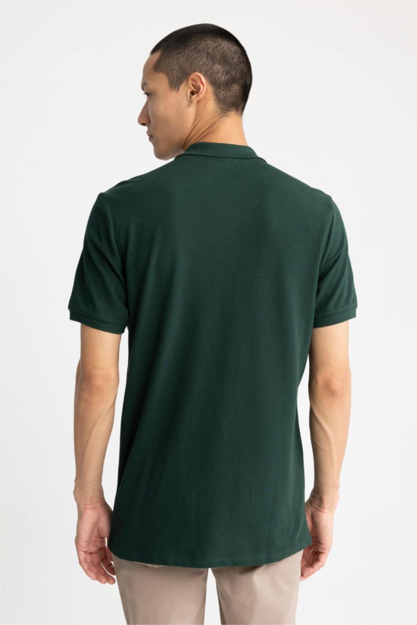 رجالي أخضر غامق تي شيرت بولو بقصة عادية