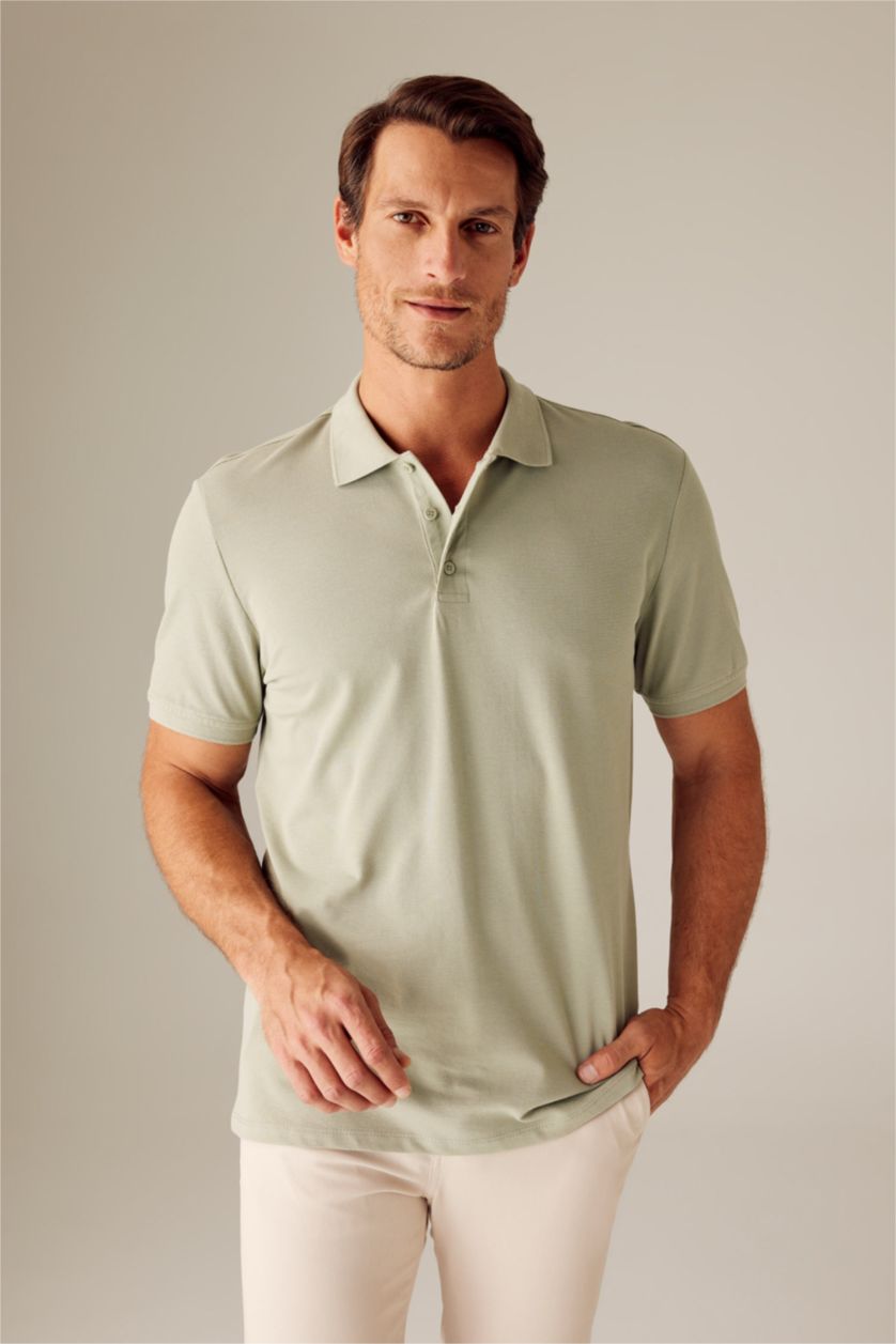 HOMME Vert Polo Coupe Régulière Col Polo