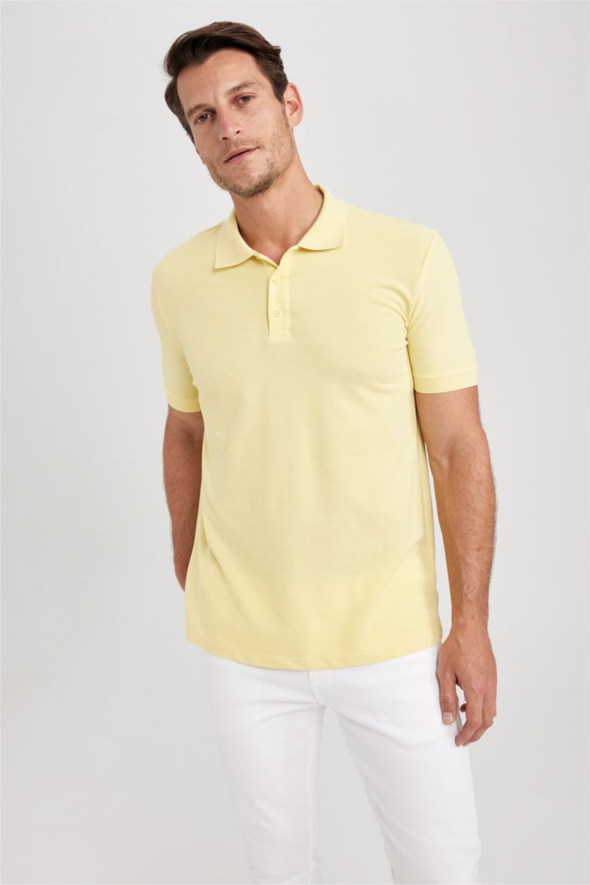 رجال أصفر تي شيرت بولو قصة عادية