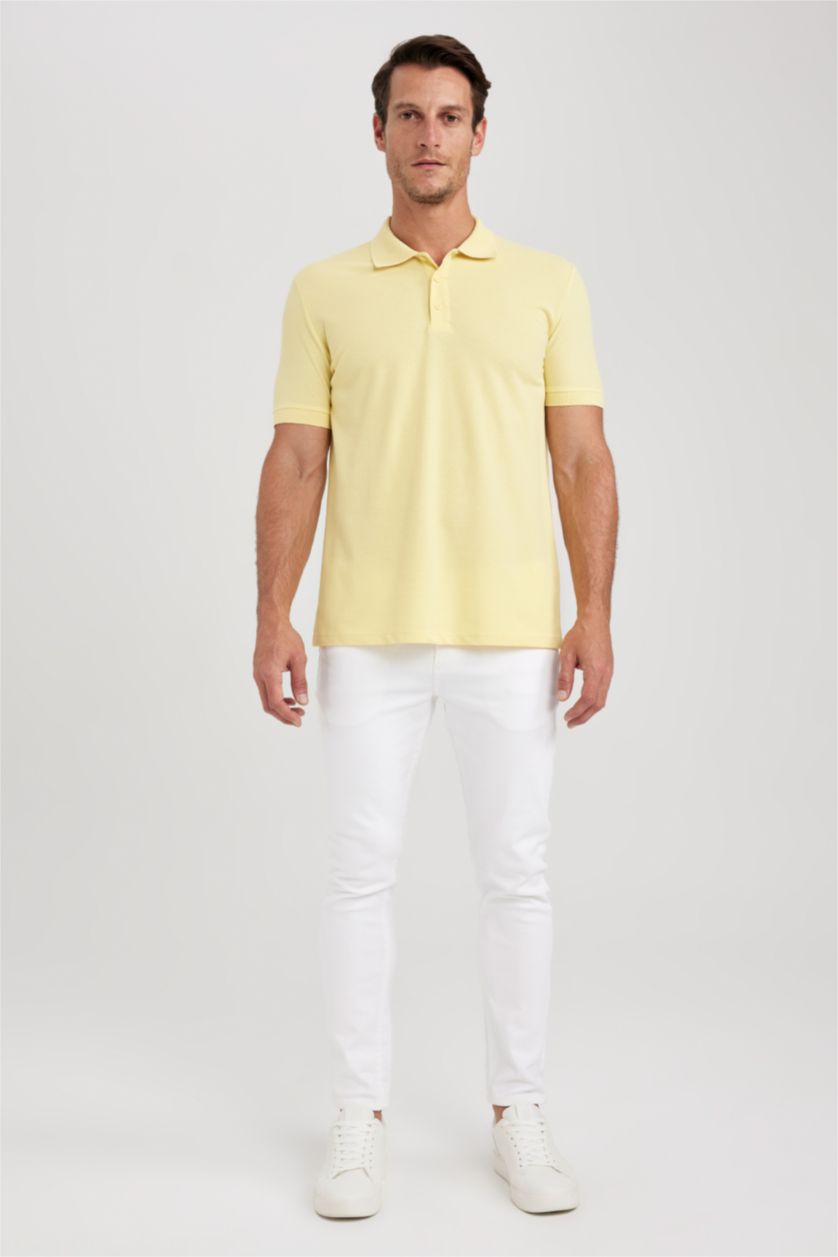 رجال أصفر تي شيرت بولو قصة عادية