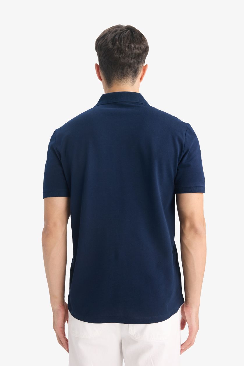 Erkek Lacivert Regular Fıt Pike Kısa Kollu Polo Tişört