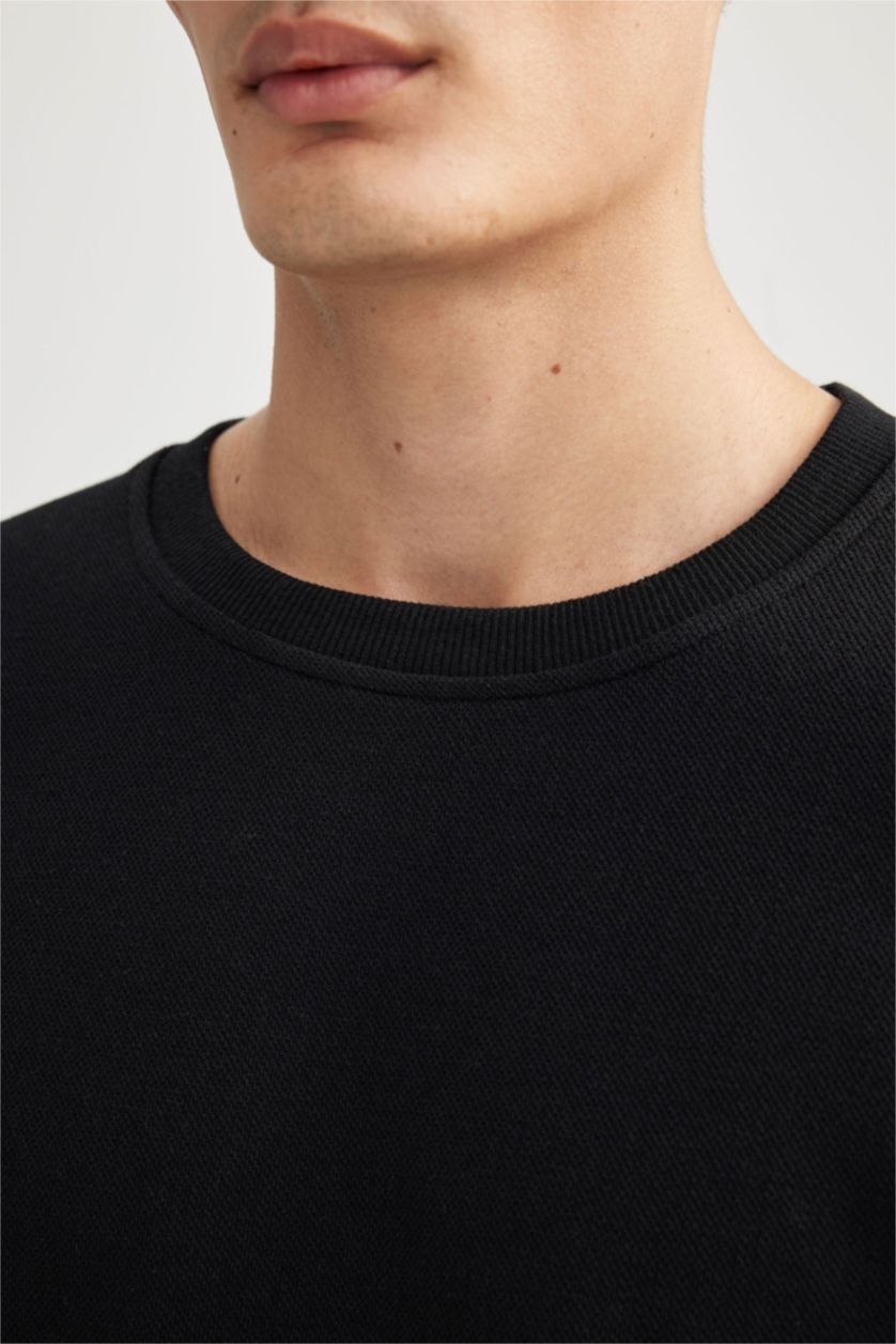 Мужчины Черный Свитшот стандартного кроя с круглым вырезом