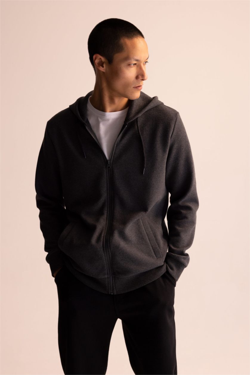 Men Anthracite Melange Regular Fit Cardigan