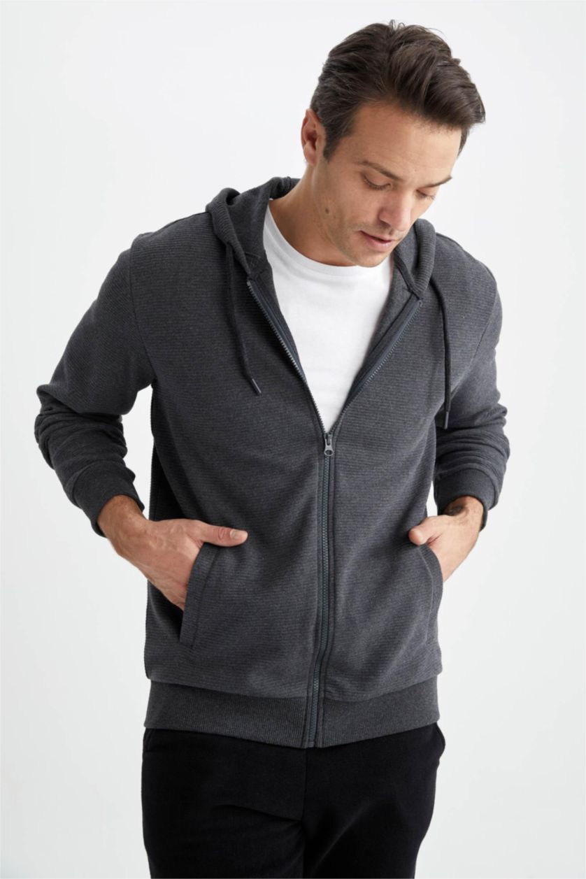 Men Anthracite Melange Regular Fit Cardigan