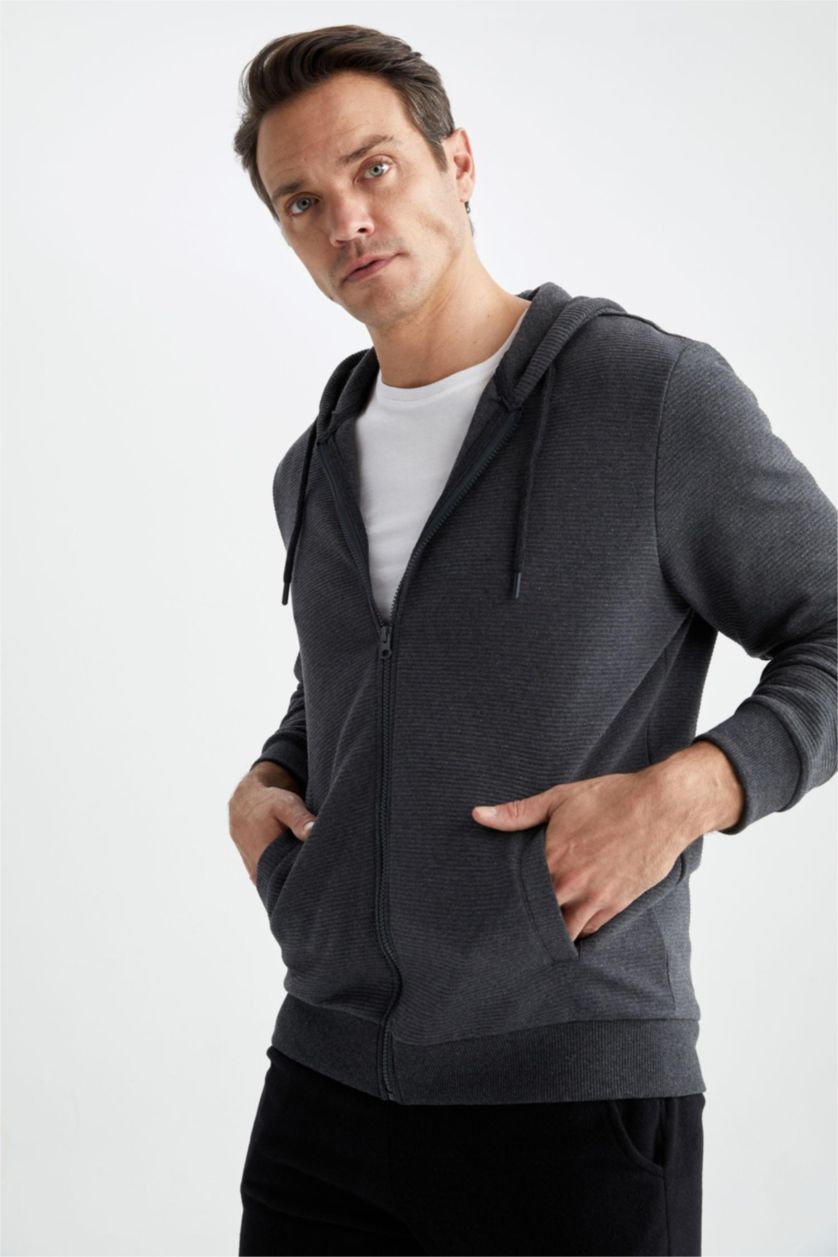 Men Anthracite Melange Regular Fit Cardigan