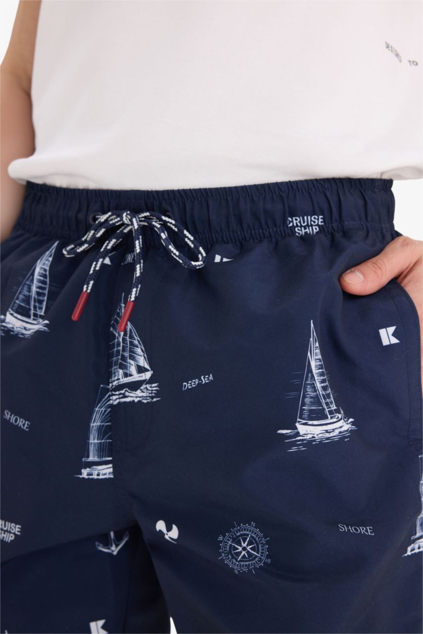 رجال كحلي شورت سباحة قصير قصة عادية ببطانة شبكية