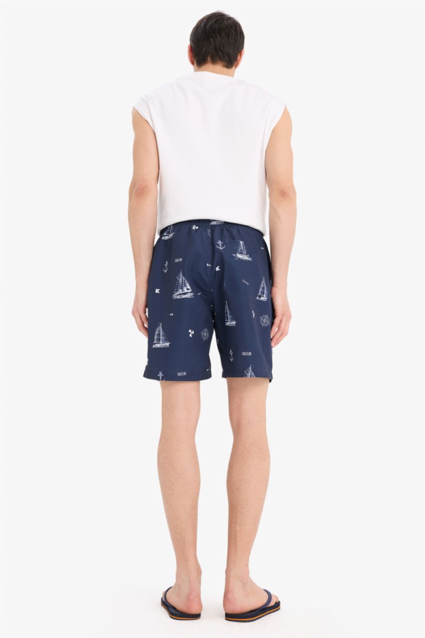 رجال كحلي شورت سباحة قصير قصة عادية ببطانة شبكية