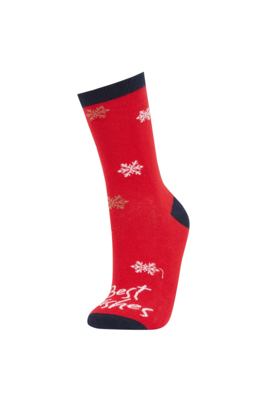 WOMAN Red Women Christmas Themed Cotton 2 Piece Long Socks