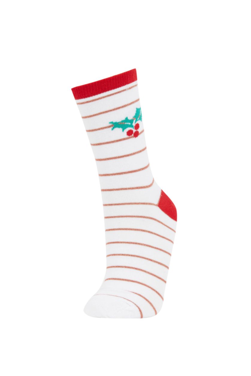 WOMAN Red Women Christmas Themed Cotton 2 Piece Long Socks