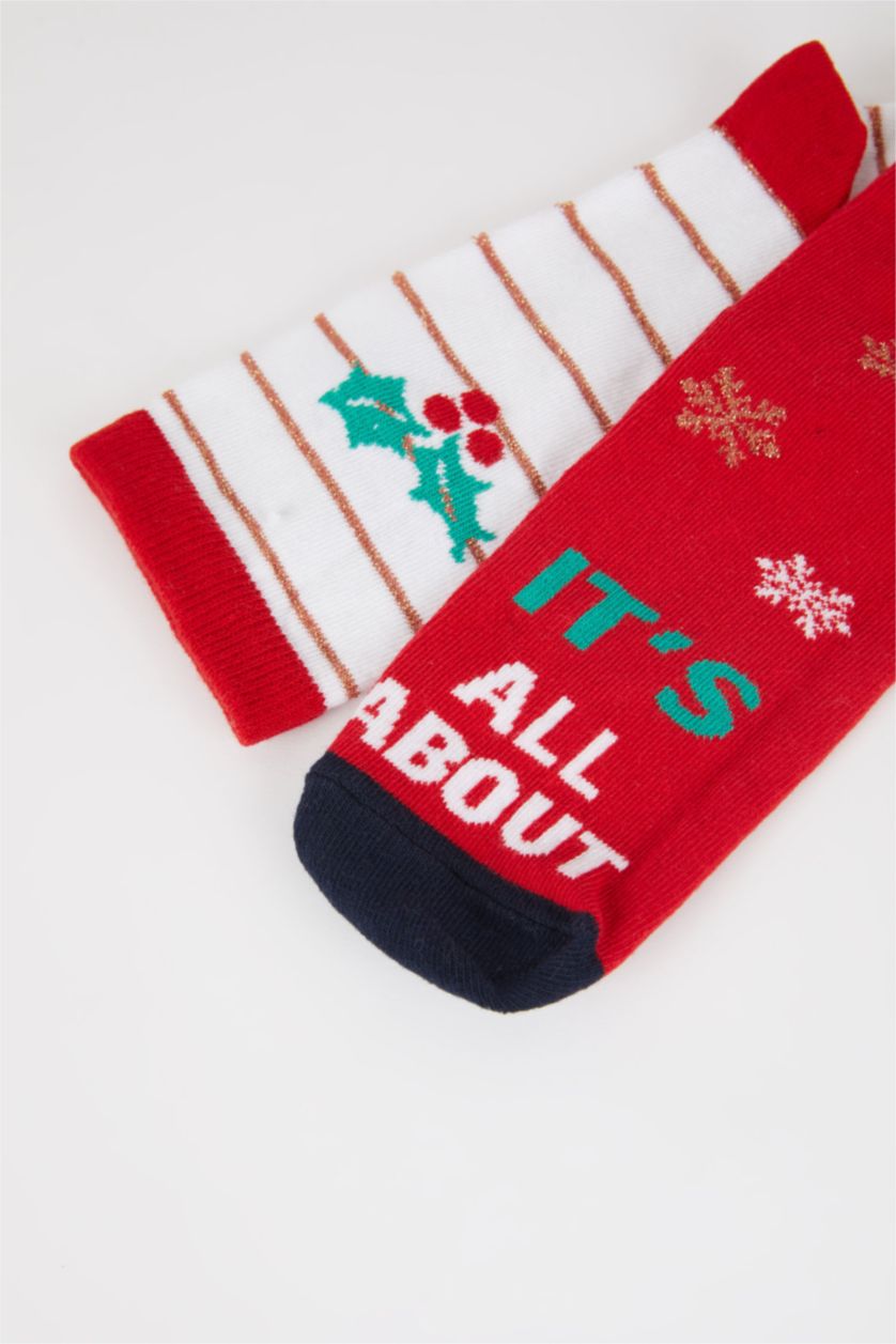 WOMAN Red Women Christmas Themed Cotton 2 Piece Long Socks