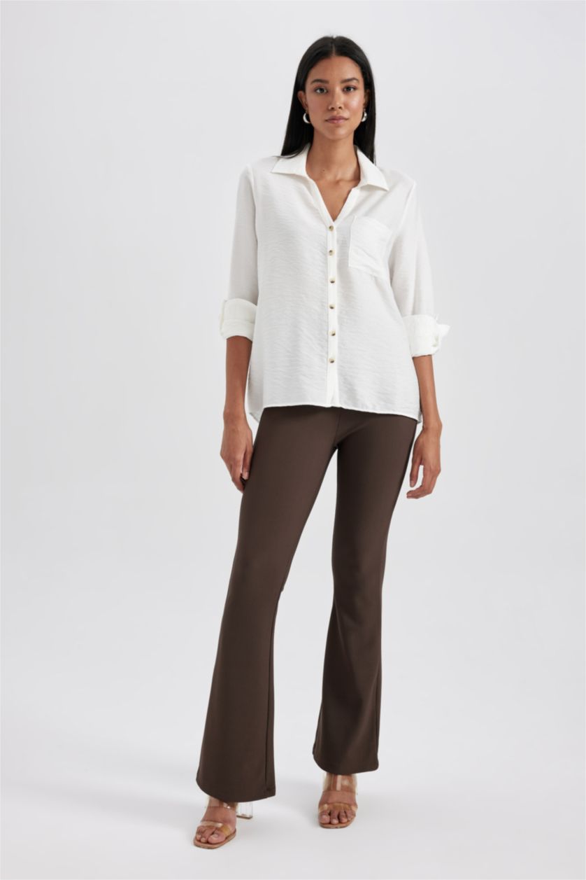 FEMME Écru Chemise À Manches Longues Et Col Chemise Coupe Classique