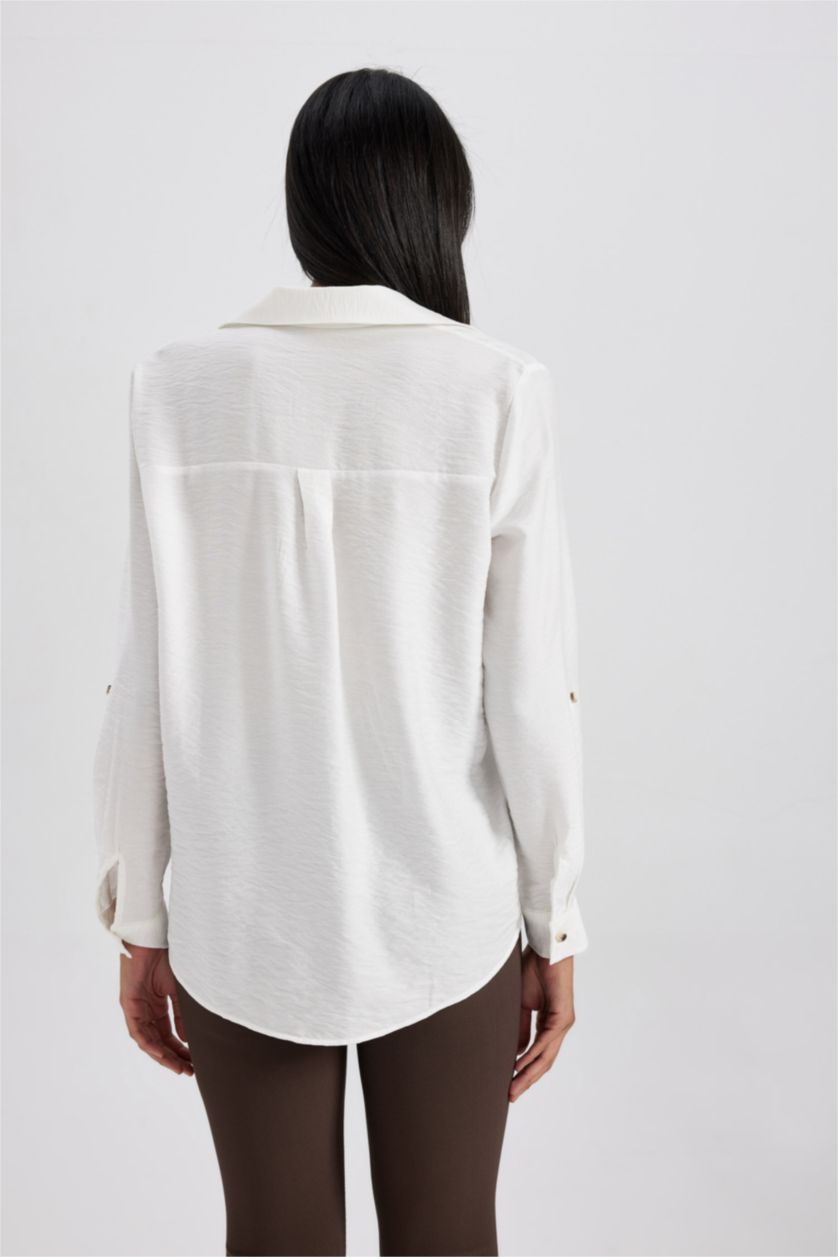 FEMME Écru Chemise À Manches Longues Et Col Chemise Coupe Classique