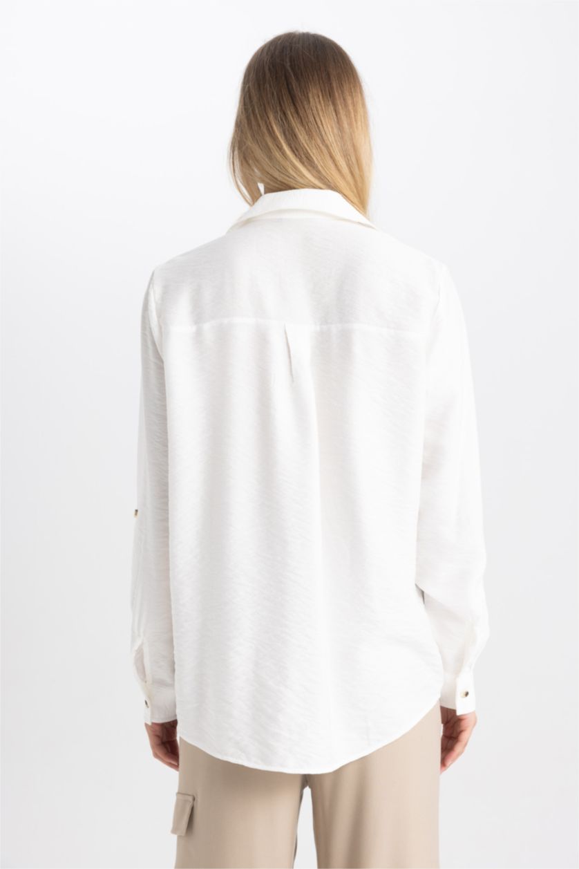 FEMME Écru Chemise À Manches Longues Et Col Chemise Coupe Classique