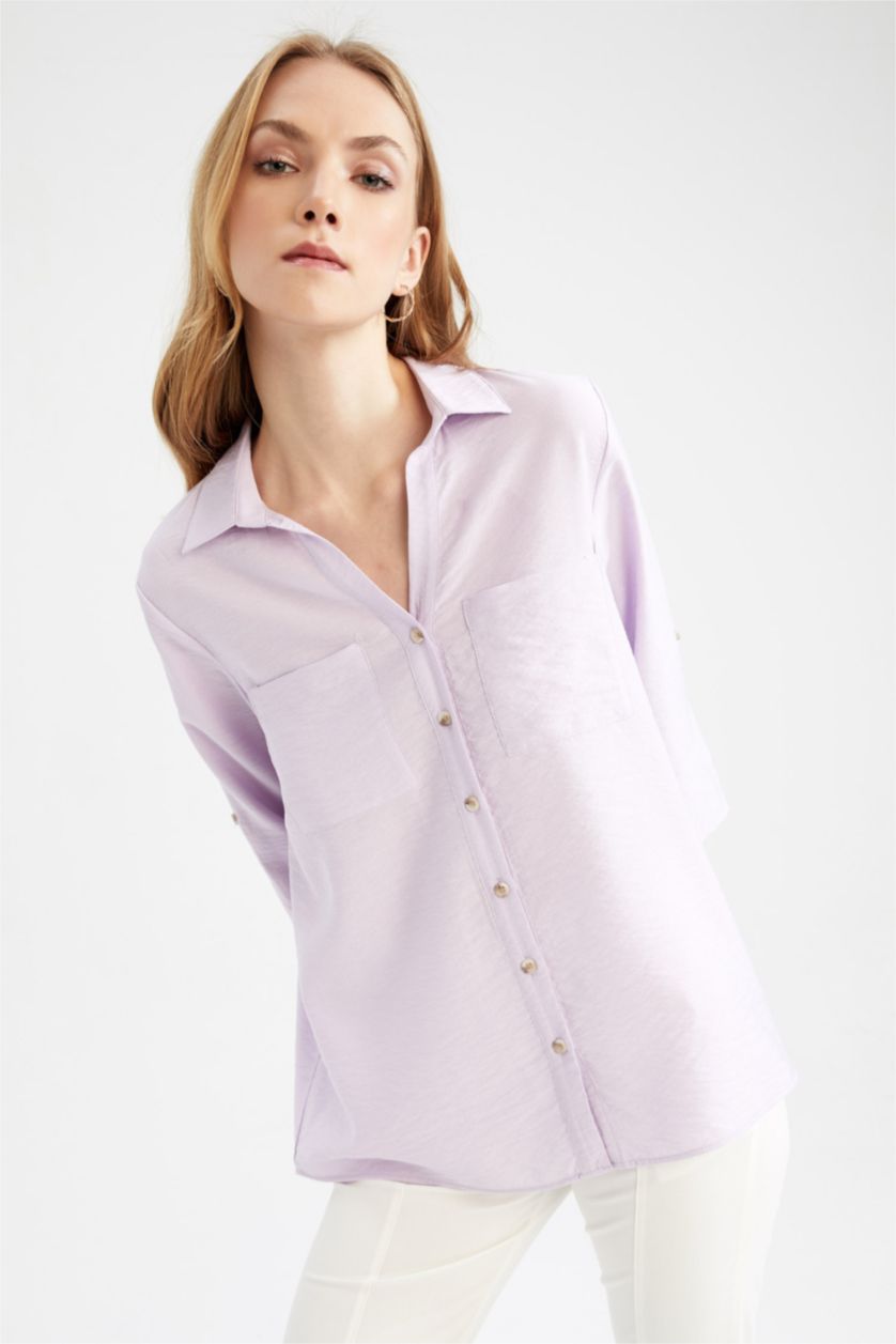 WOMAN Lilac Regular Fit Long Sleeve Shirt