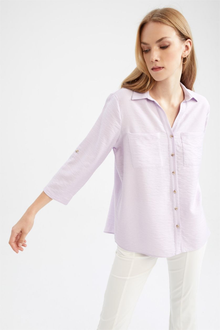 WOMAN Lilac Regular Fit Long Sleeve Shirt