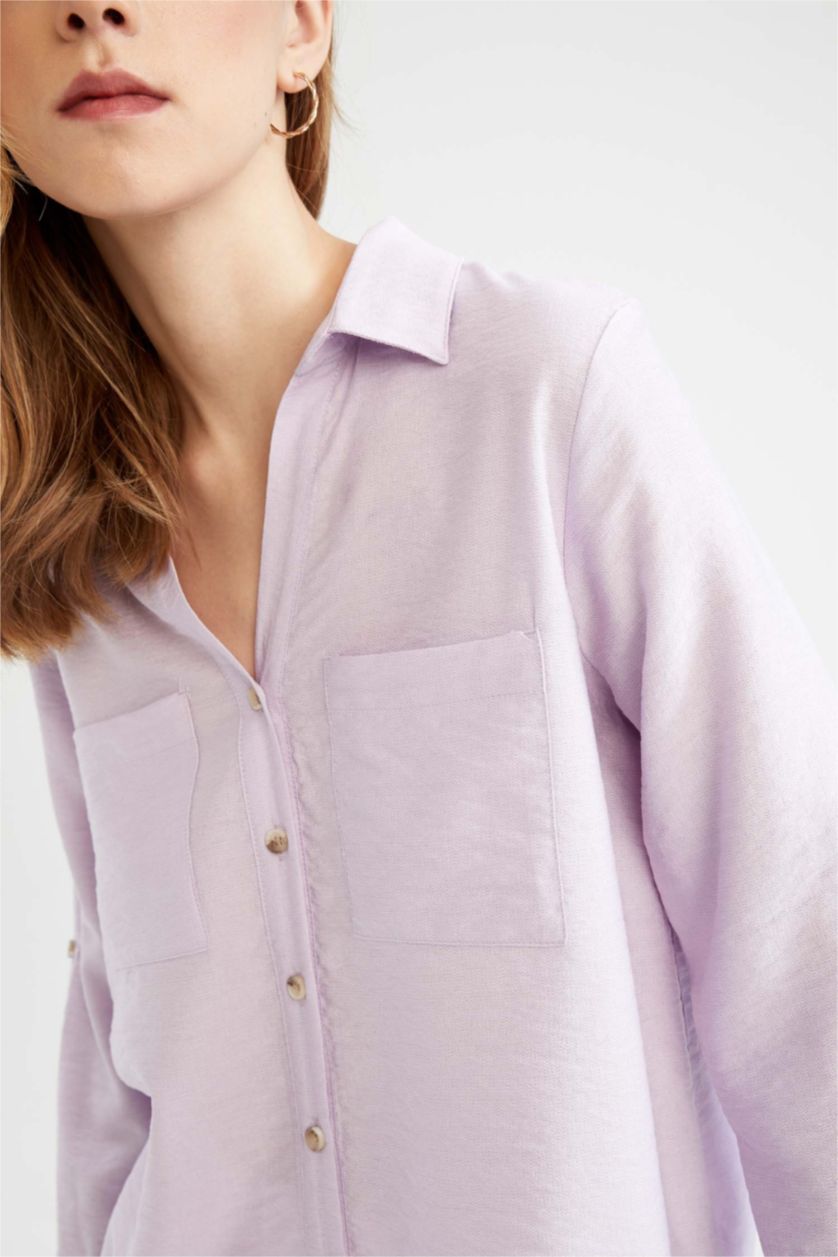 WOMAN Lilac Regular Fit Long Sleeve Shirt