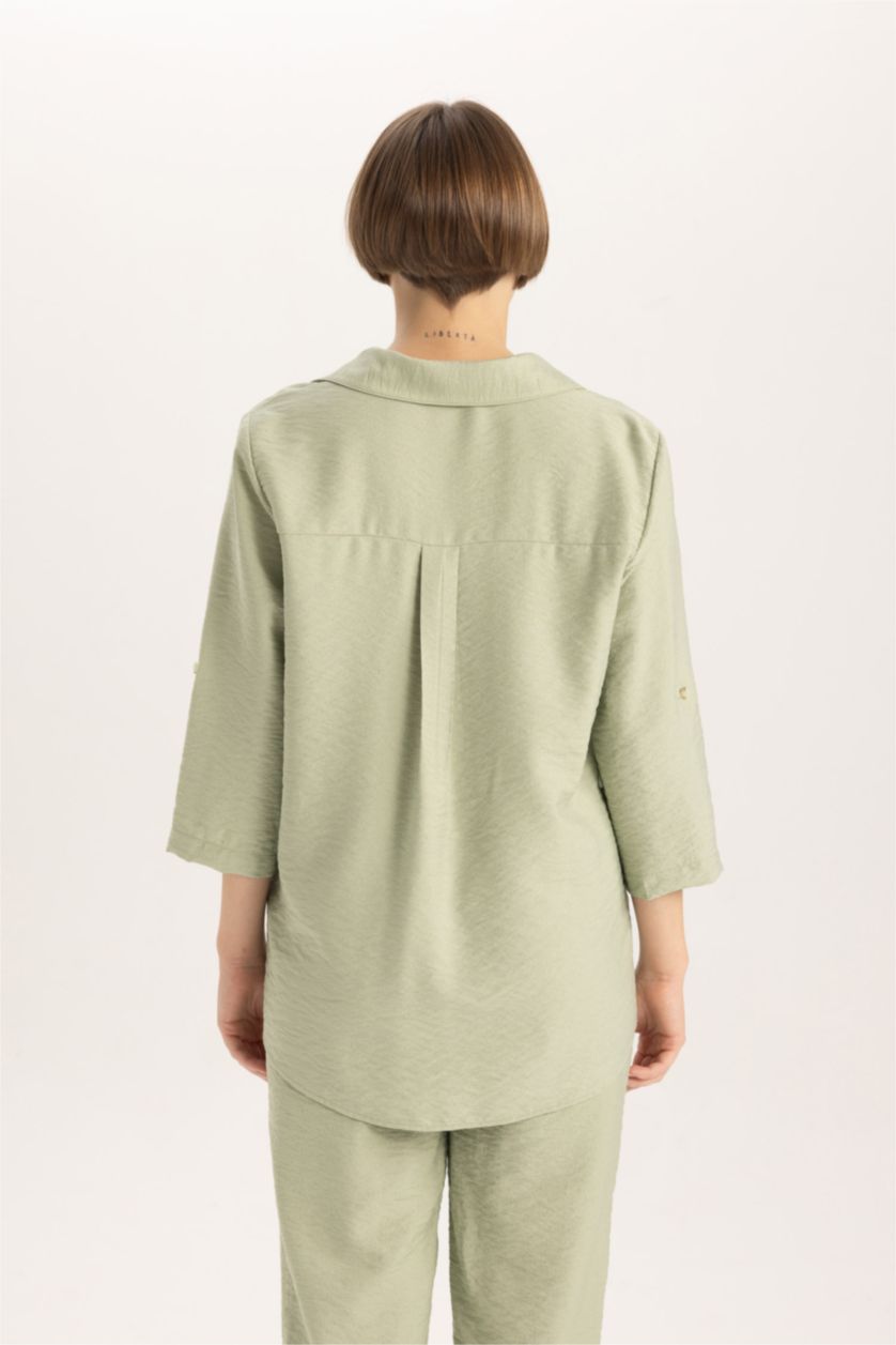 Kadın Mint Regular Fit Basic Düz Uzun Kollu Gömlek