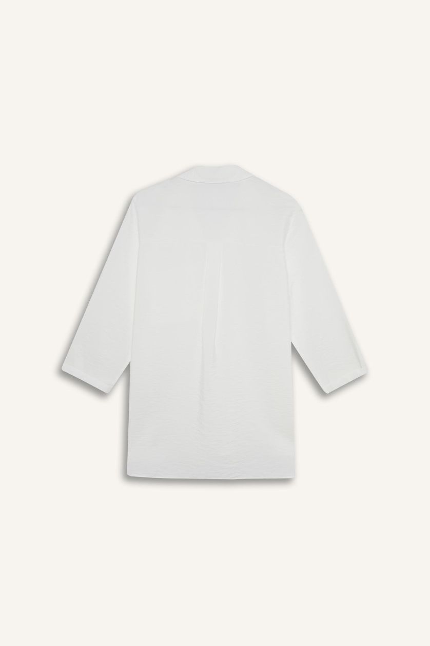 Woman White Regular Fit Shirt Collar Long Sleeve Shirt