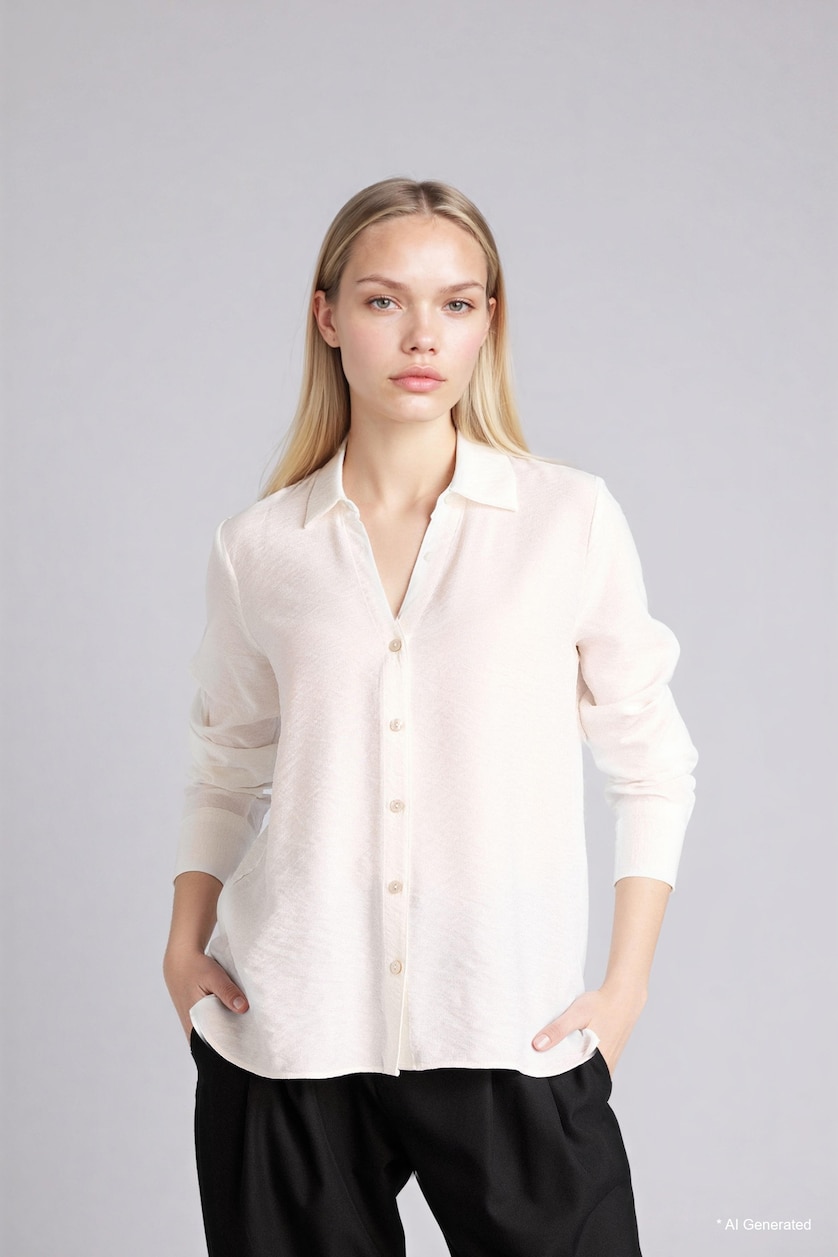 FEMME Blanc Chemise à manches longues Coupe régulière