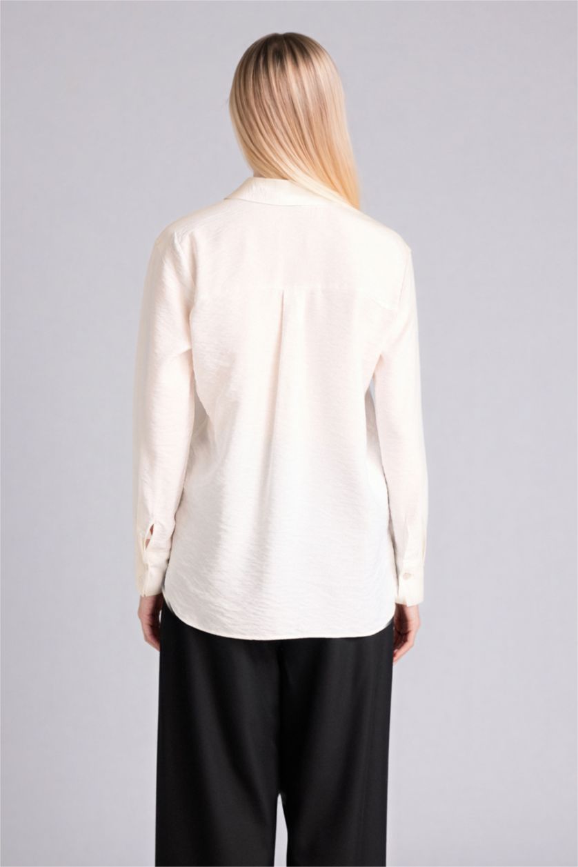 نساء اوف وايت قميص ردن طويل قصة عادية