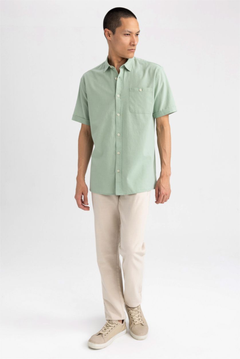 Ерлер ашық жасыл қалыпты пішім Қысқа жеңді жейде