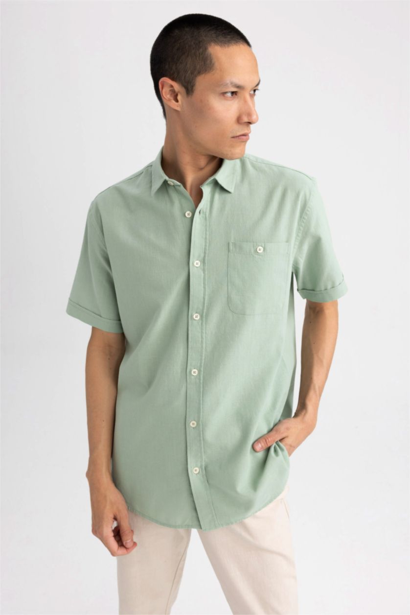 Ерлер ашық жасыл қалыпты пішім Қысқа жеңді жейде