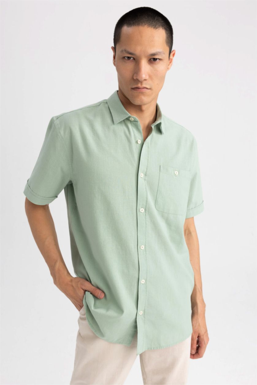 Ерлер ашық жасыл қалыпты пішім Қысқа жеңді жейде