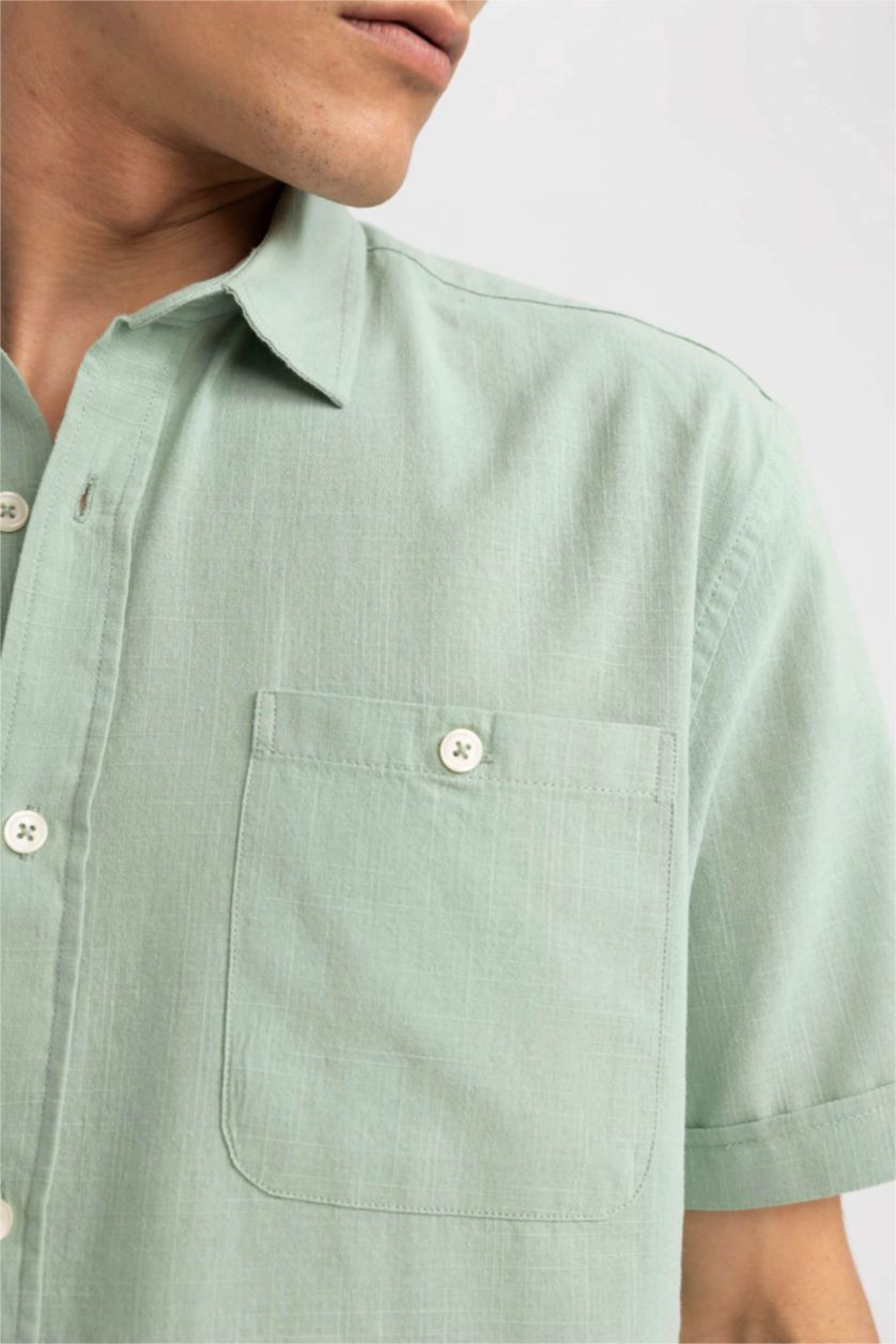 Ерлер ашық жасыл қалыпты пішім Қысқа жеңді жейде