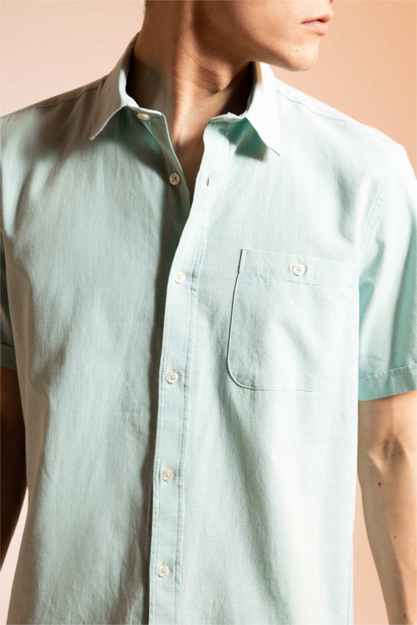 رجال أزرق محيطي قميص بولو قطن قصة عادية