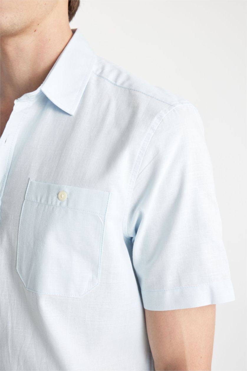 رجالي أزرق فاتح قميص بولو نص كم قطن قصة عادية