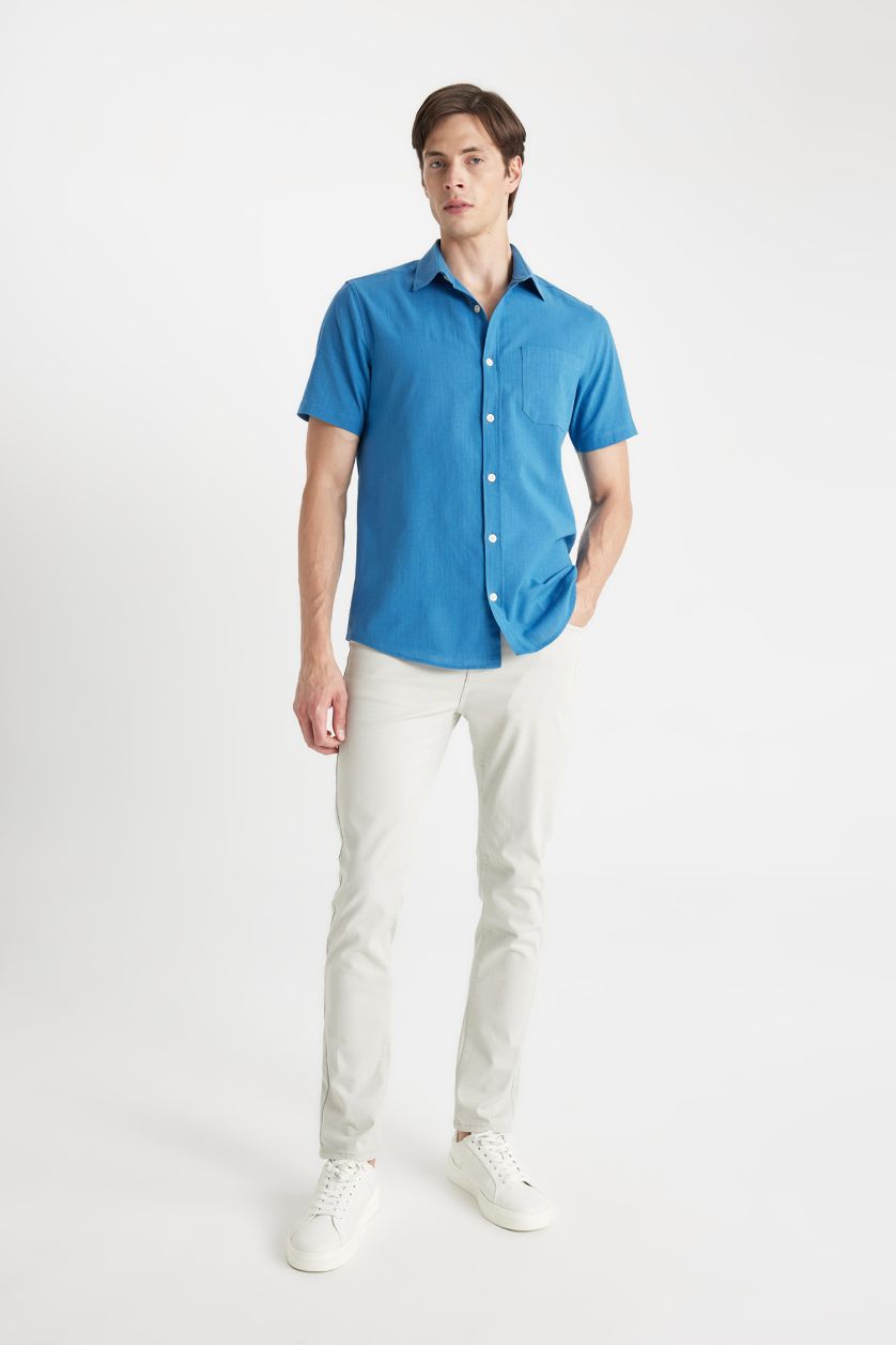 MAN Dark Blue Regular Fit Polo Collar Cotton Short Sleeve Shirt