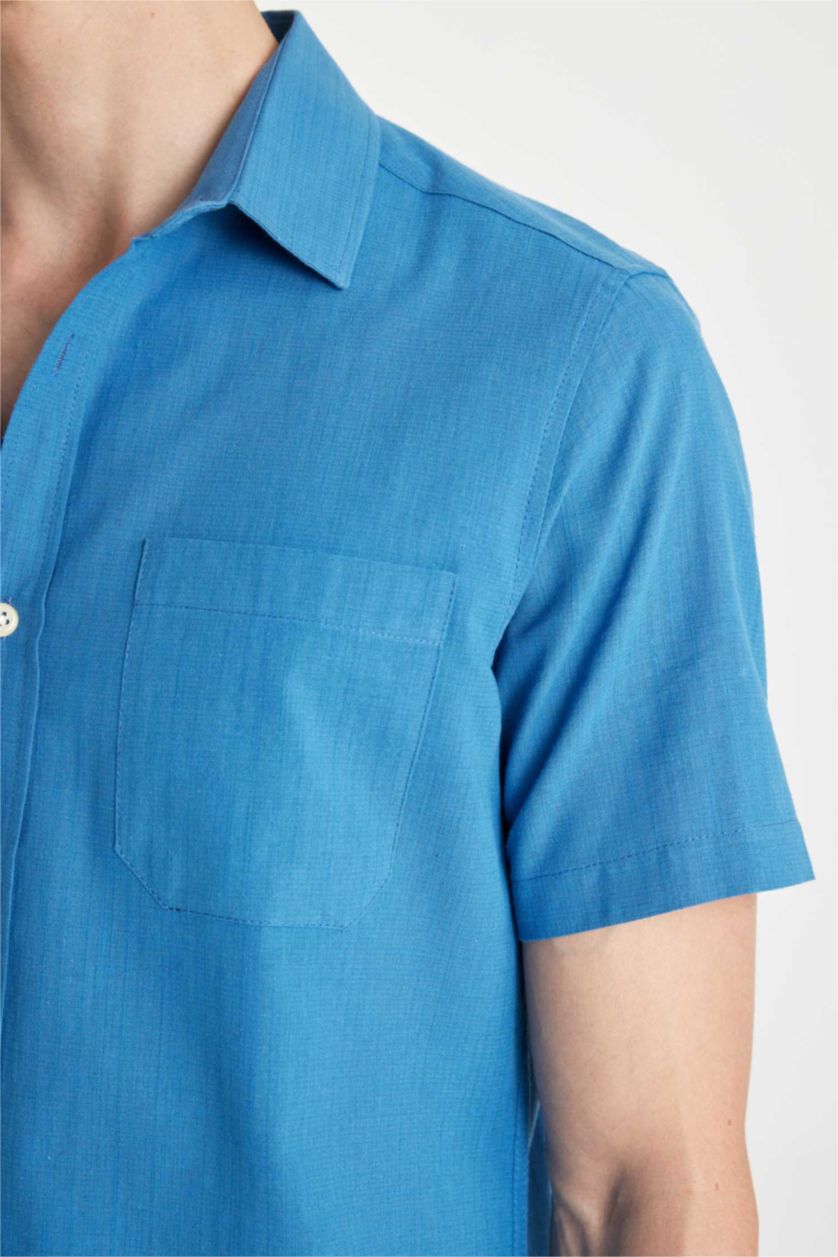 MAN Dark Blue Regular Fit Polo Collar Cotton Short Sleeve Shirt