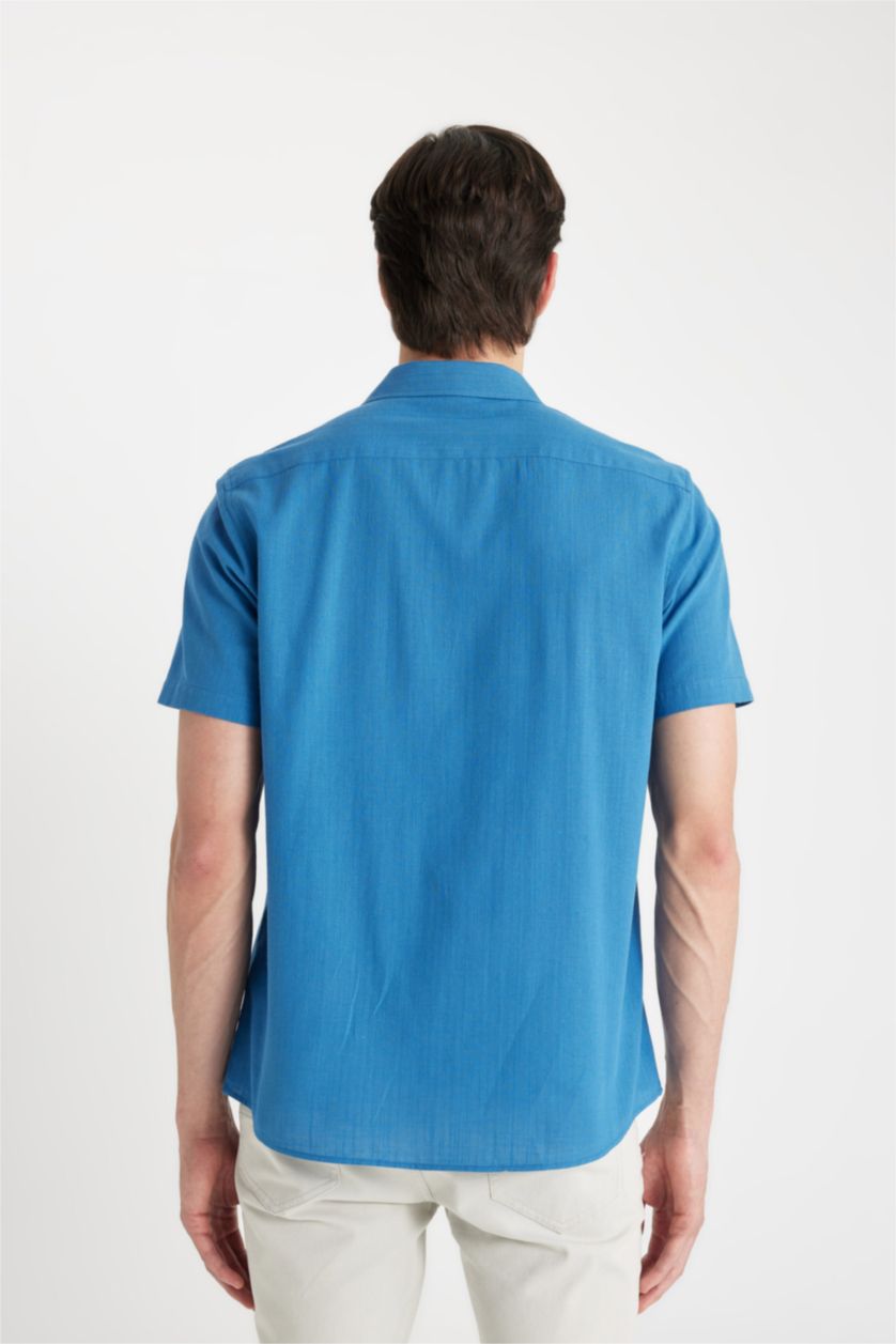 MAN Dark Blue Regular Fit Polo Collar Cotton Short Sleeve Shirt