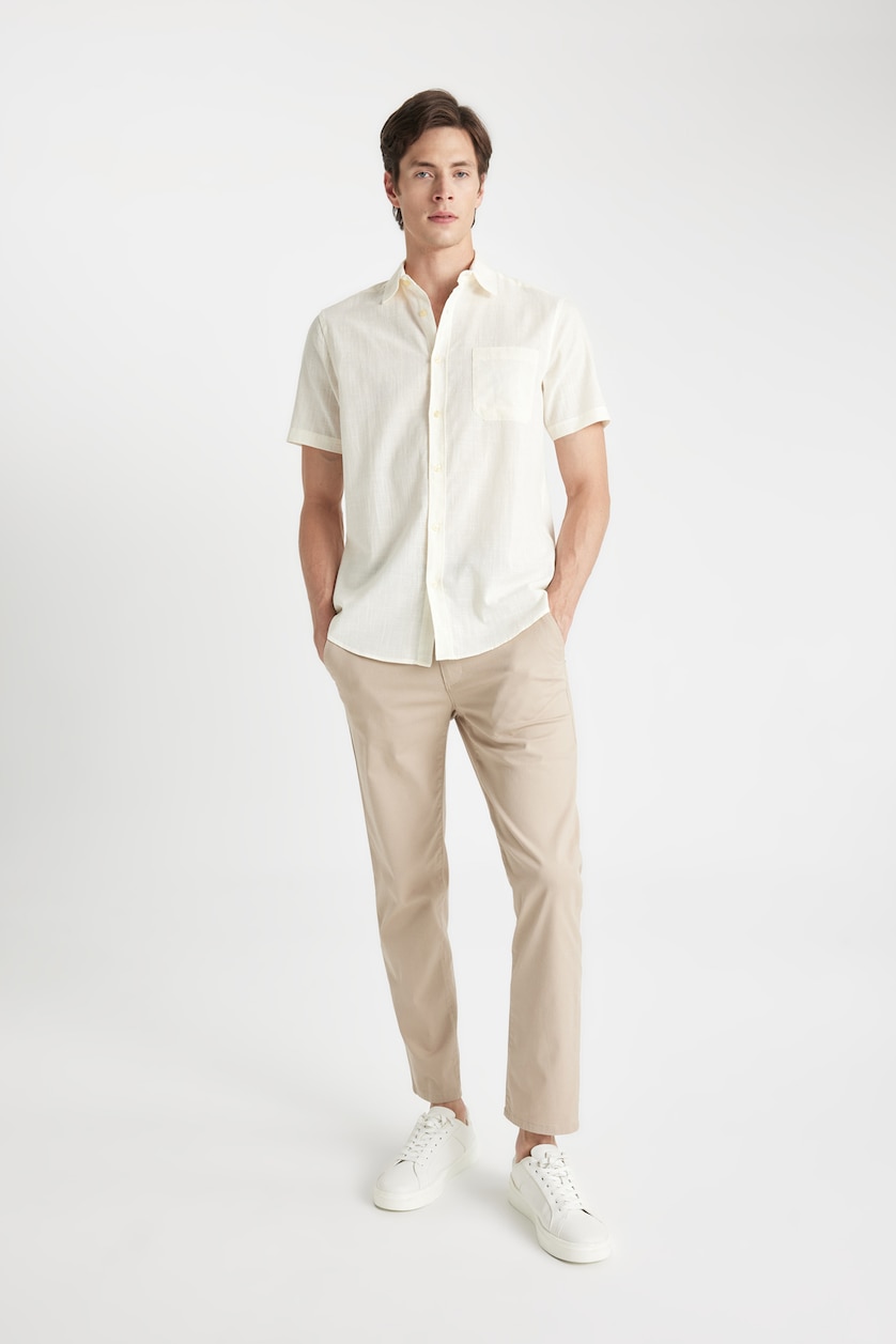رجالي اللون الرملي Regular Fit Cotton Short Sleeve Shirt