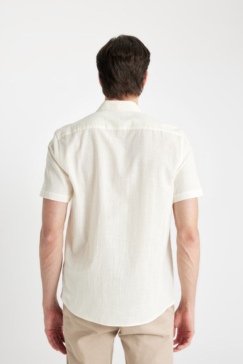 رجالي اللون الرملي Regular Fit Cotton Short Sleeve Shirt