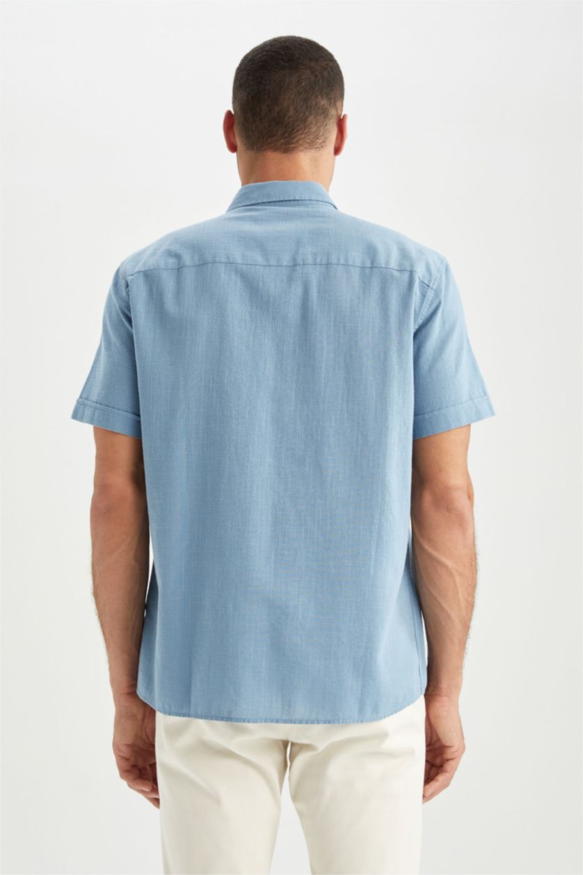 HOMME Bleu Chemise à manches courtes et col polo coupe classique