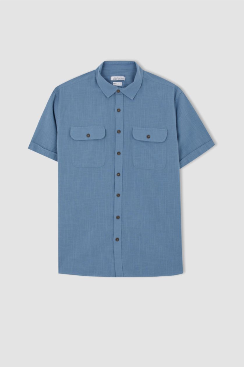 HOMME Bleu Chemise à manches courtes et col polo coupe classique
