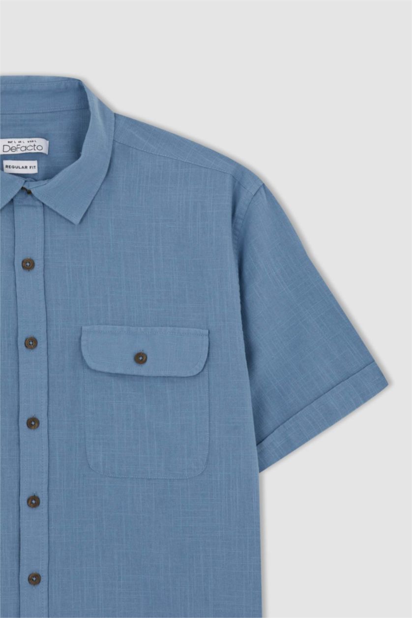 HOMME Bleu Chemise à manches courtes et col polo coupe classique